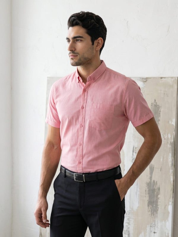 Kuons Men's Blush Pink Oxford Cotton Formal Shirt