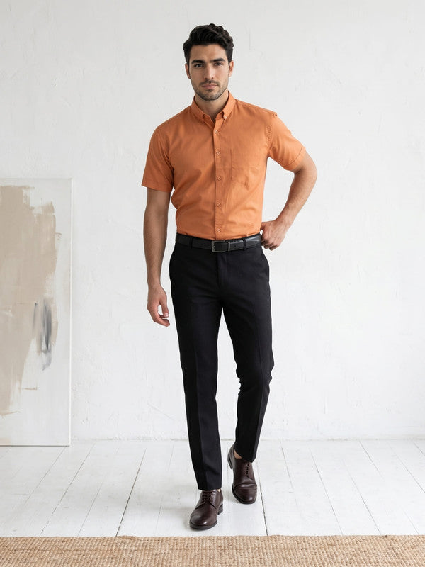 Kuons Men's Metallic Orange Oxford Cotton Formal Shirt