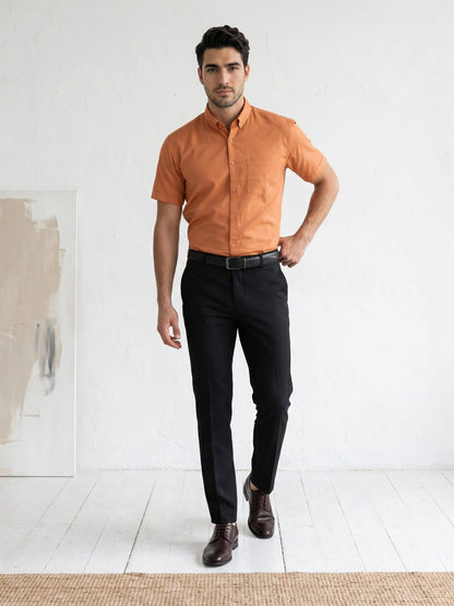 Kuons Men's Metallic Orange Oxford Cotton Formal Shirt