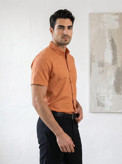 Kuons Men's Metallic Orange Oxford Cotton Formal Shirt