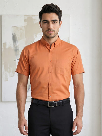 Kuons Men's Metallic Orange Oxford Cotton Formal Shirt