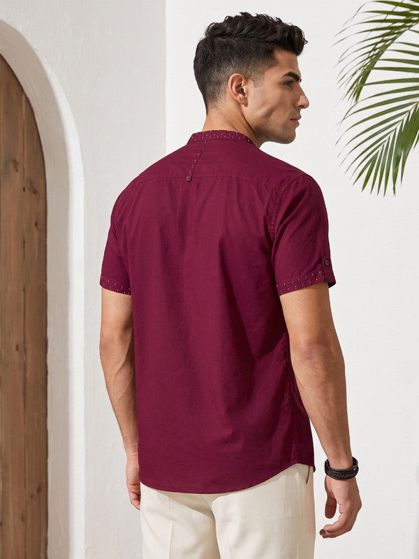 Kuons Avenue Men’s Maroon Linen Cotton Indo-Western Casual Shirt