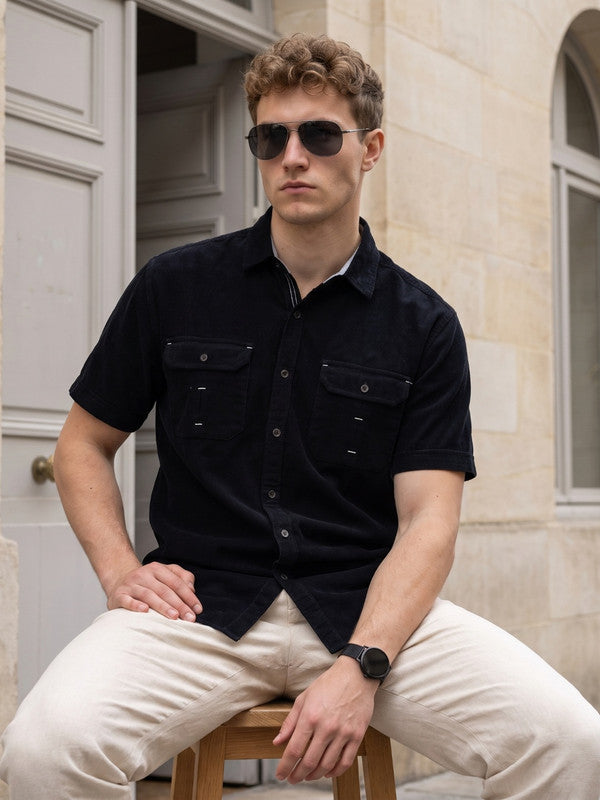 Kuons Avenue Men’s Dark Indigo Corduroy Casual Shirt