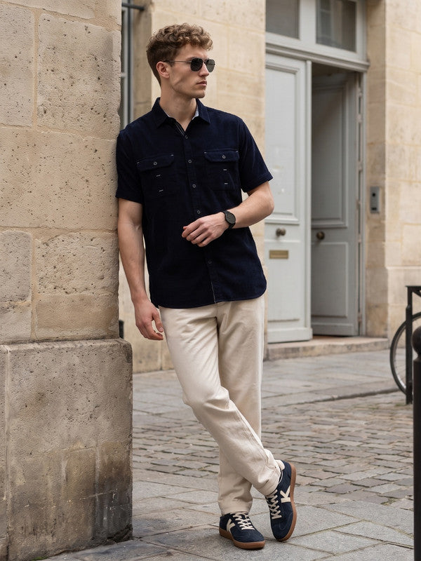 Kuons Avenue Men’s Dark Indigo Corduroy Casual Shirt