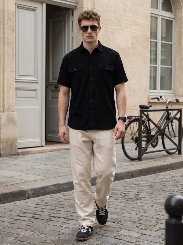 Kuons Avenue Men’s Magma Black Corduroy Casual Shirt