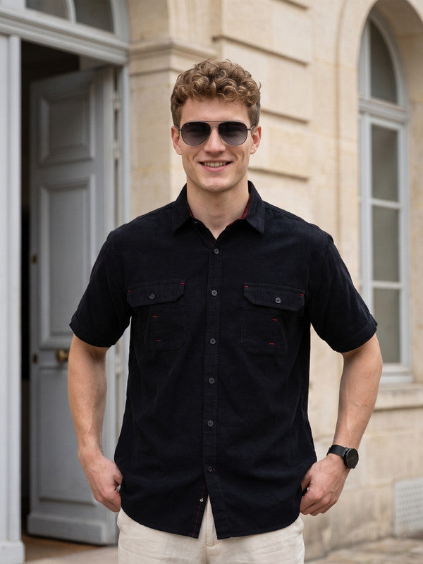 Kuons Avenue Men’s Magma Black Corduroy Casual Shirt