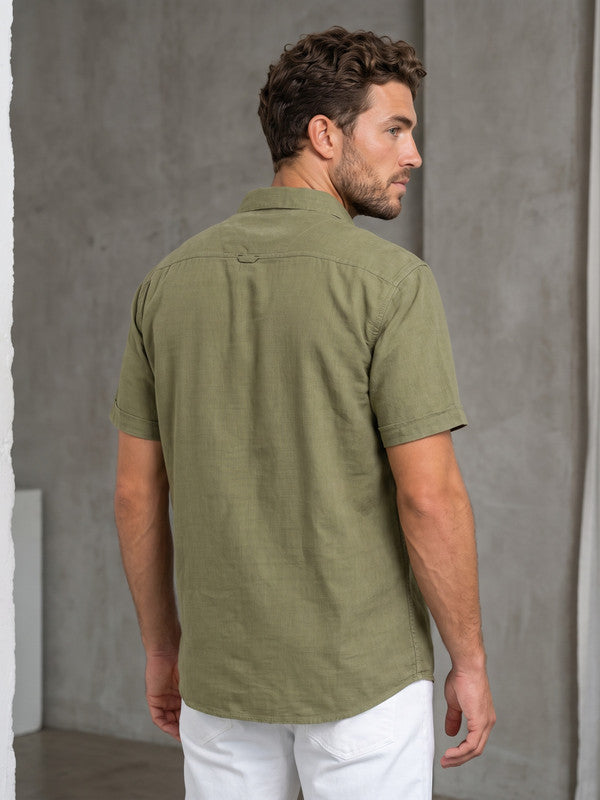 Kuons Men's Light Olive Corduroy Casual Shirt
