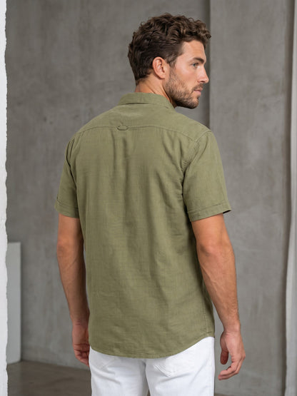 Kuons Men's Light Olive Corduroy Casual Shirt
