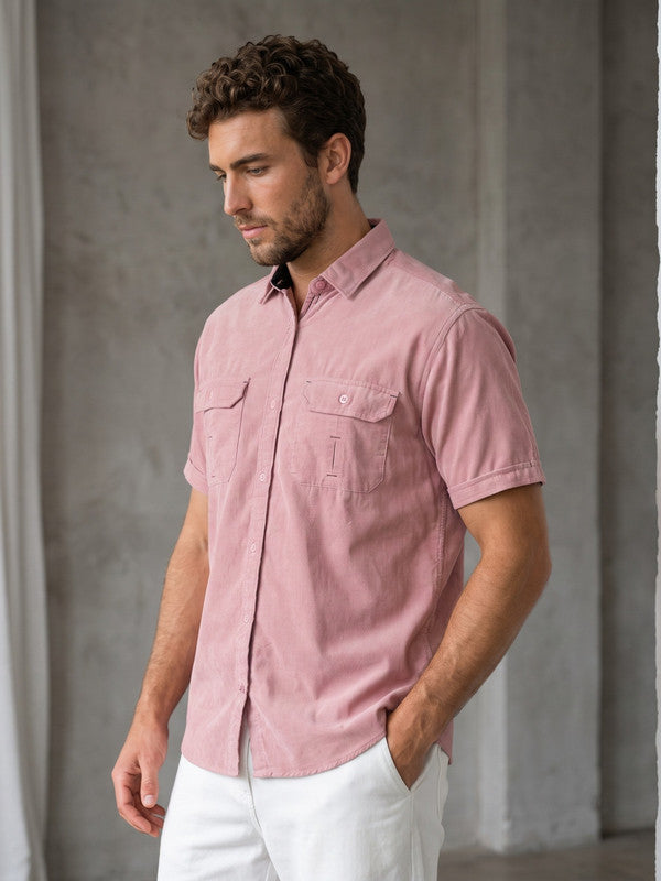 Kuons Men's Amaranth Corduroy Casual Shirt