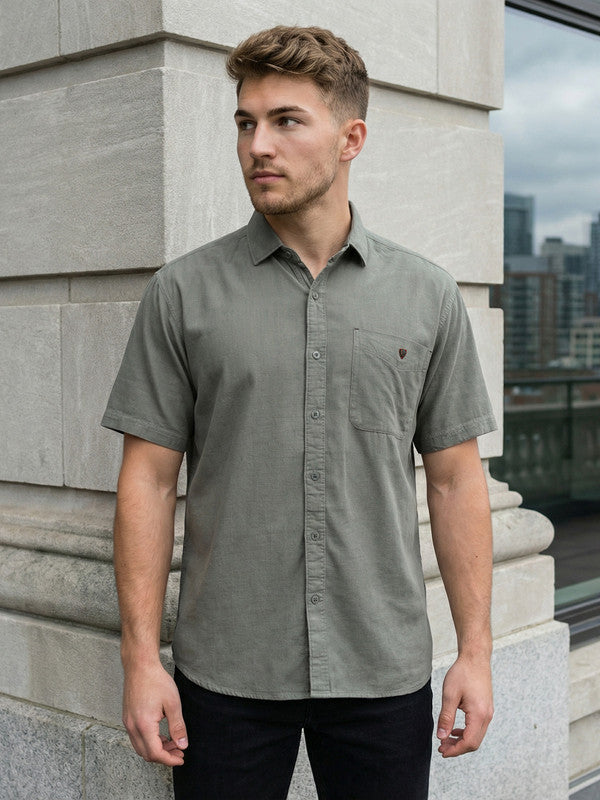 glitchez Men's Sage Green Corduroy Casual Shirt
