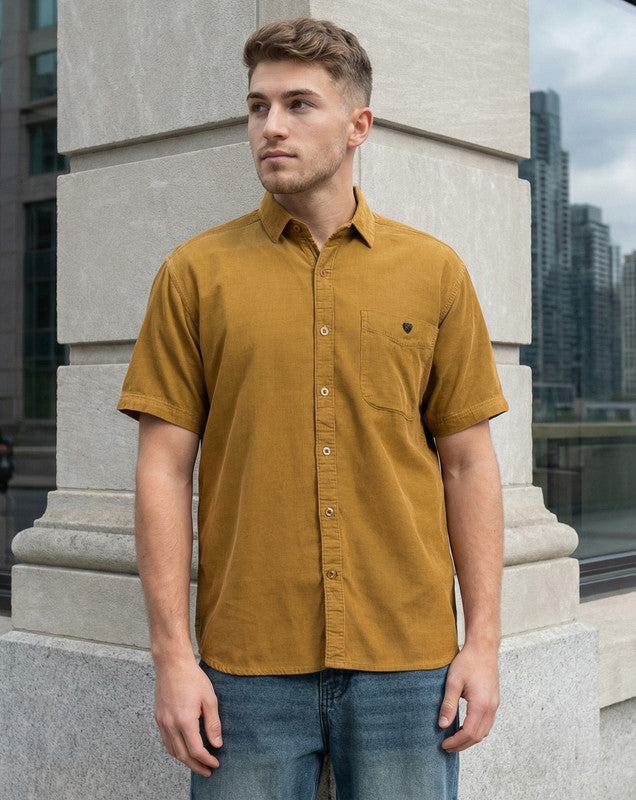 glitchez Men's Camel Corduroy Casual Shirt