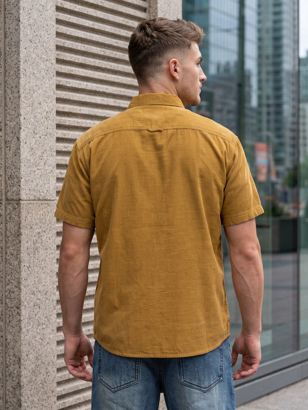 glitchez Men's Camel Corduroy Casual Shirt