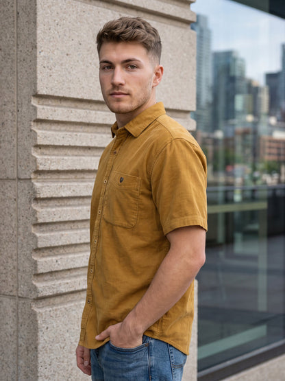glitchez Men's Camel Corduroy Casual Shirt