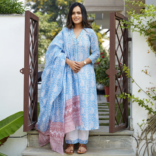 Blue Printed Paisley Suit