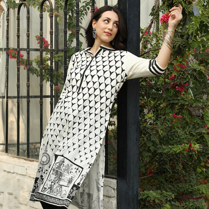 Contrast Ethnic Print Kurta With Trousers Set