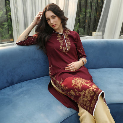 Chariot Print Kurta With Trousers Set