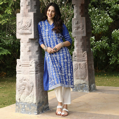 Block Print Kurta With Trousers Set