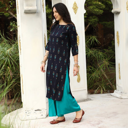 Floral Block Print Kurta With Palazzo Set