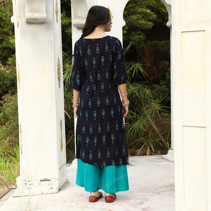 Floral Block Print Kurta With Palazzo Set