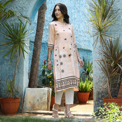 Bird Print Kurta With Trousers Set