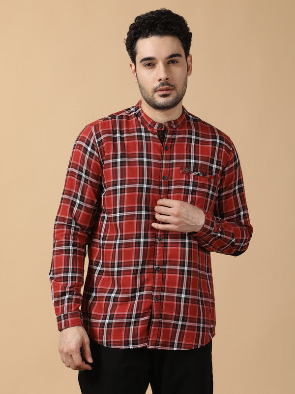 Kuons Avenue Men's Black & Salmon Cotton Checks Casual Shirt