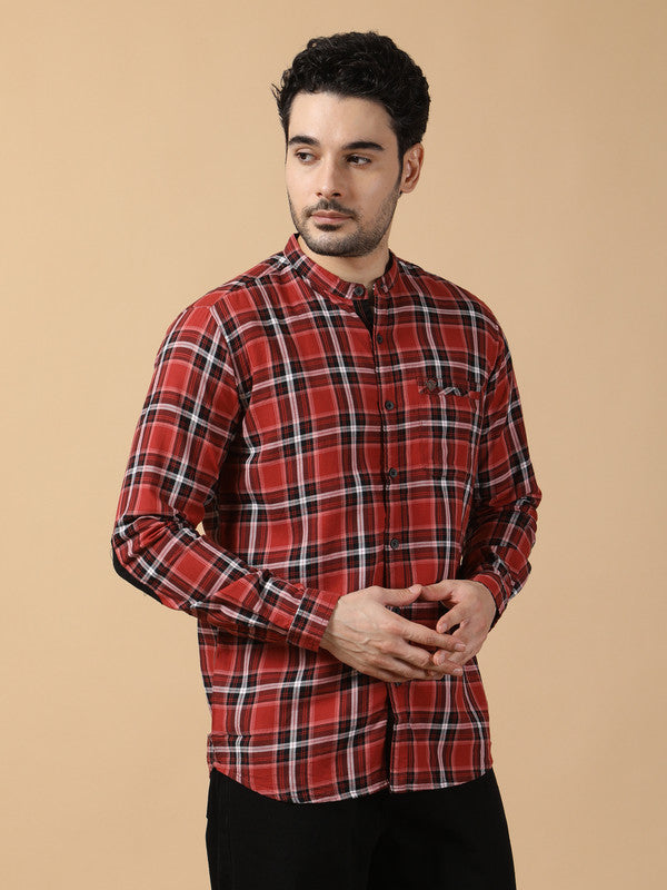 Kuons Avenue Men's Black & Salmon Cotton Checks Casual Shirt