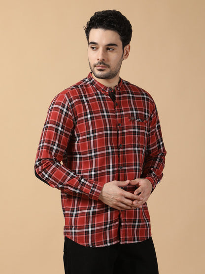 Kuons Avenue Men's Black & Salmon Cotton Checks Casual Shirt