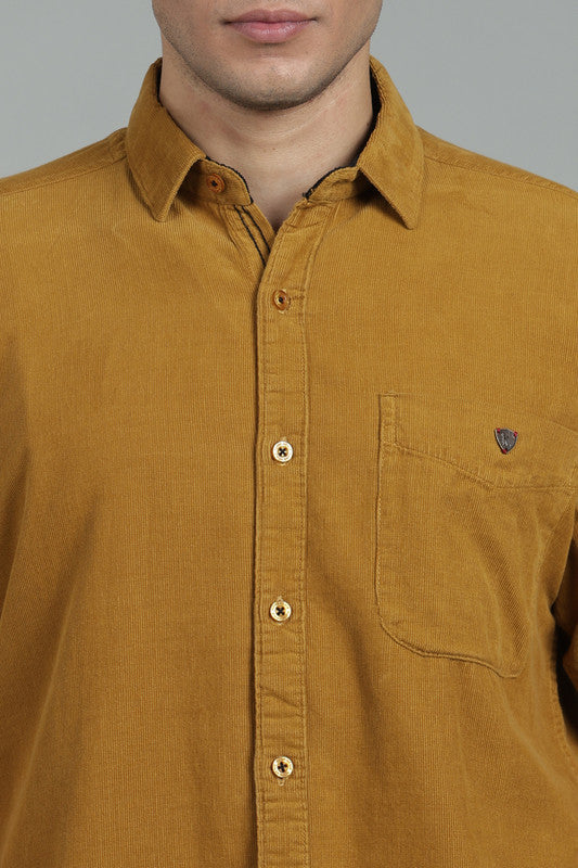 glitchez Men's Camel Corduroy Casual Shirt