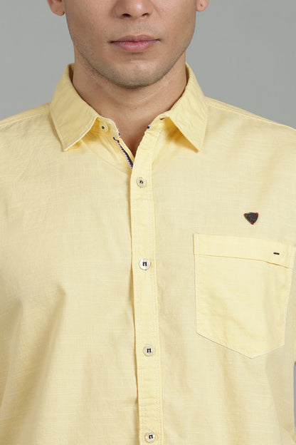 Kuons Men's Cream Yellow Linen Cotton Casual Shirt