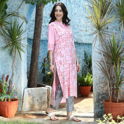 High-Low Ethnic Print Kurta