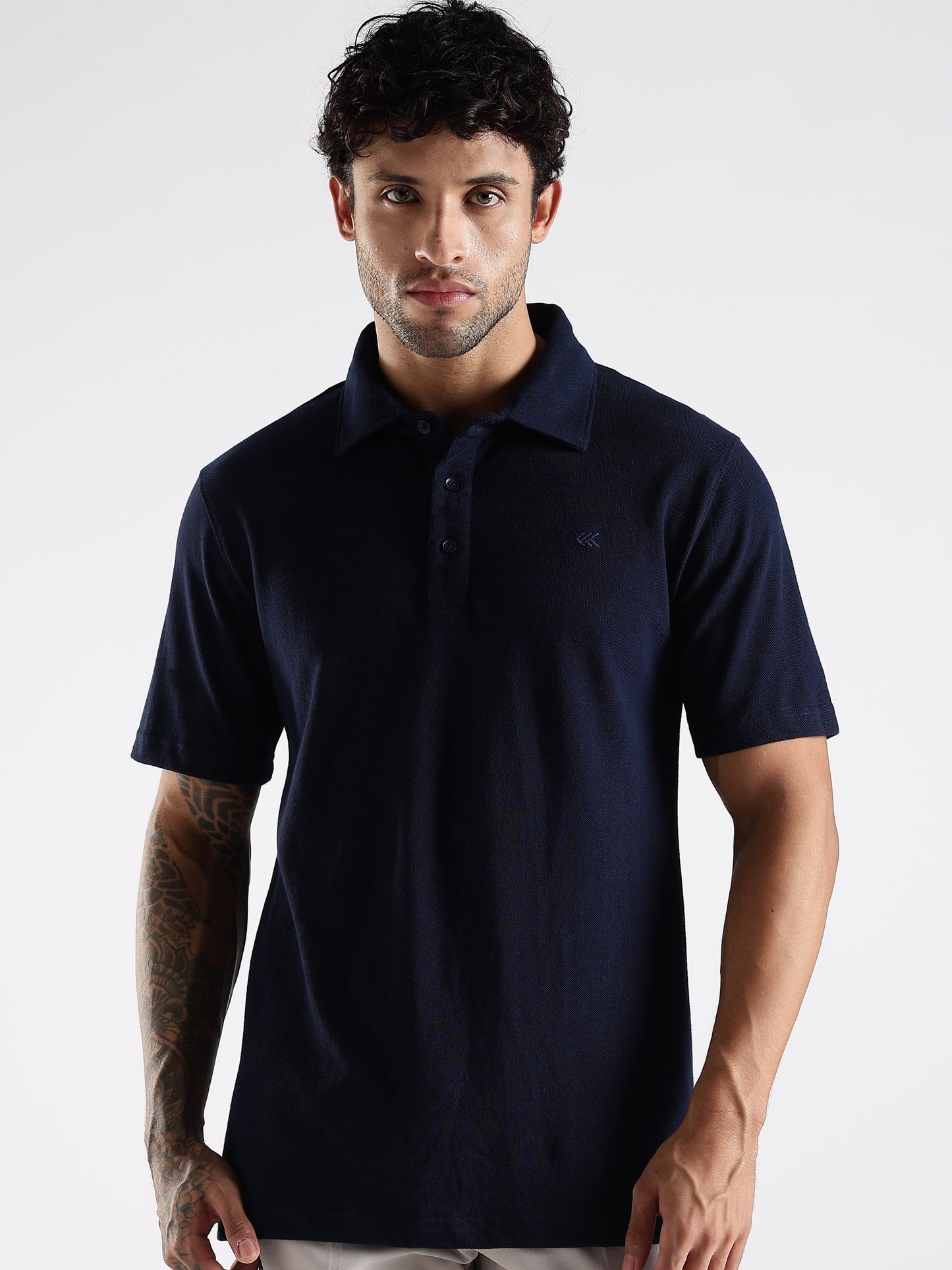 Navy Blue Cotton Polo T-Shirt for Men