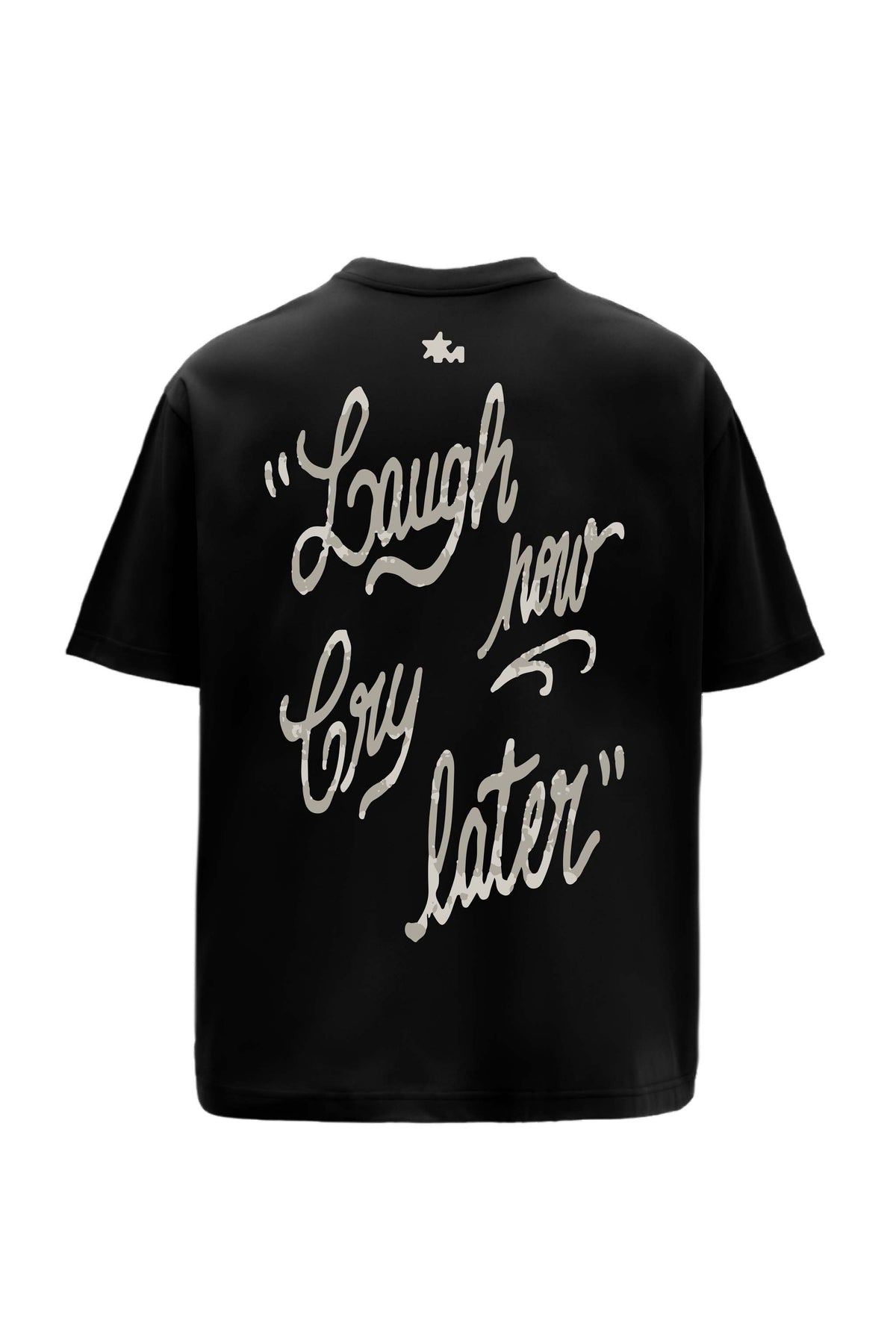 Laugh Now Printed Black Oversized T-Shirt Main Character