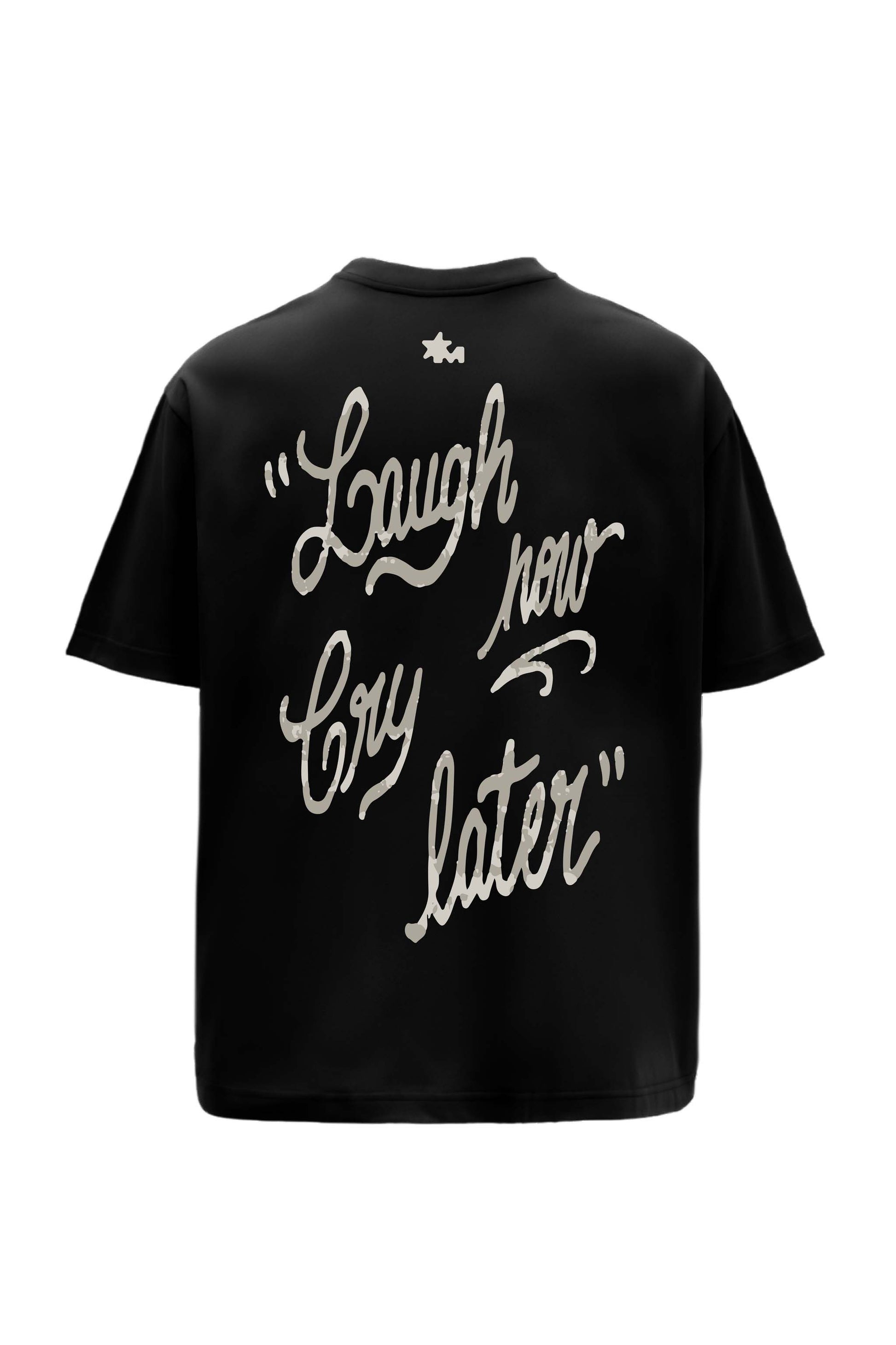 Laugh Now Printed Black Oversized T-Shirt Main Character