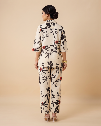 Floral Abstract Co-ord Set – Off-White & Black
