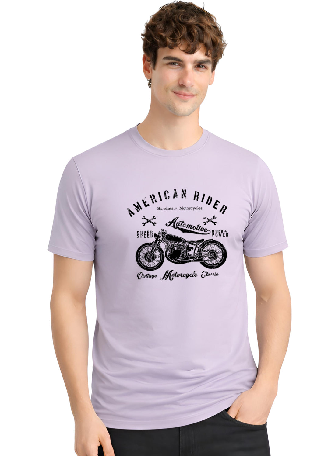 Adro Mens American Rider Printed T-Shirt | 100% Cotton T shirt for Bikers | Stylish Casual Tee Summer Regular Fit Biker Tshirt Lilac Grey