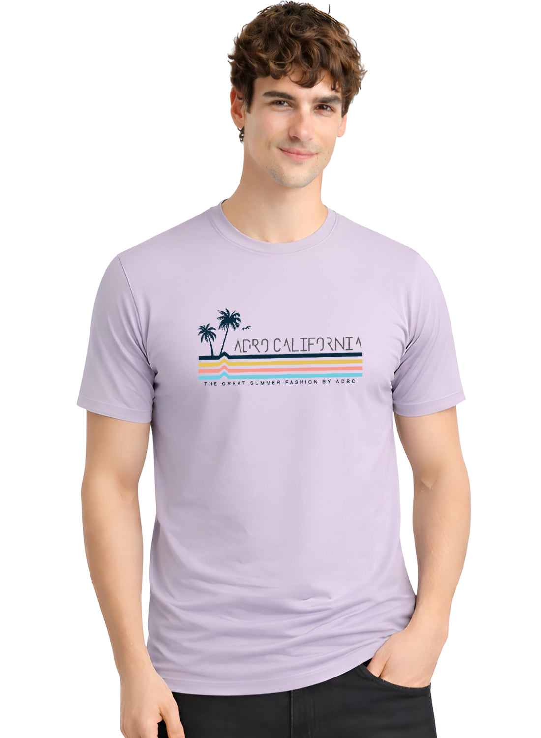 Adro Mens California Graphic T-Shirt | Retro Stripe Print Cotton Summer Tshirt | Stylish Beach T shirt | Comfortable Graphic Tee