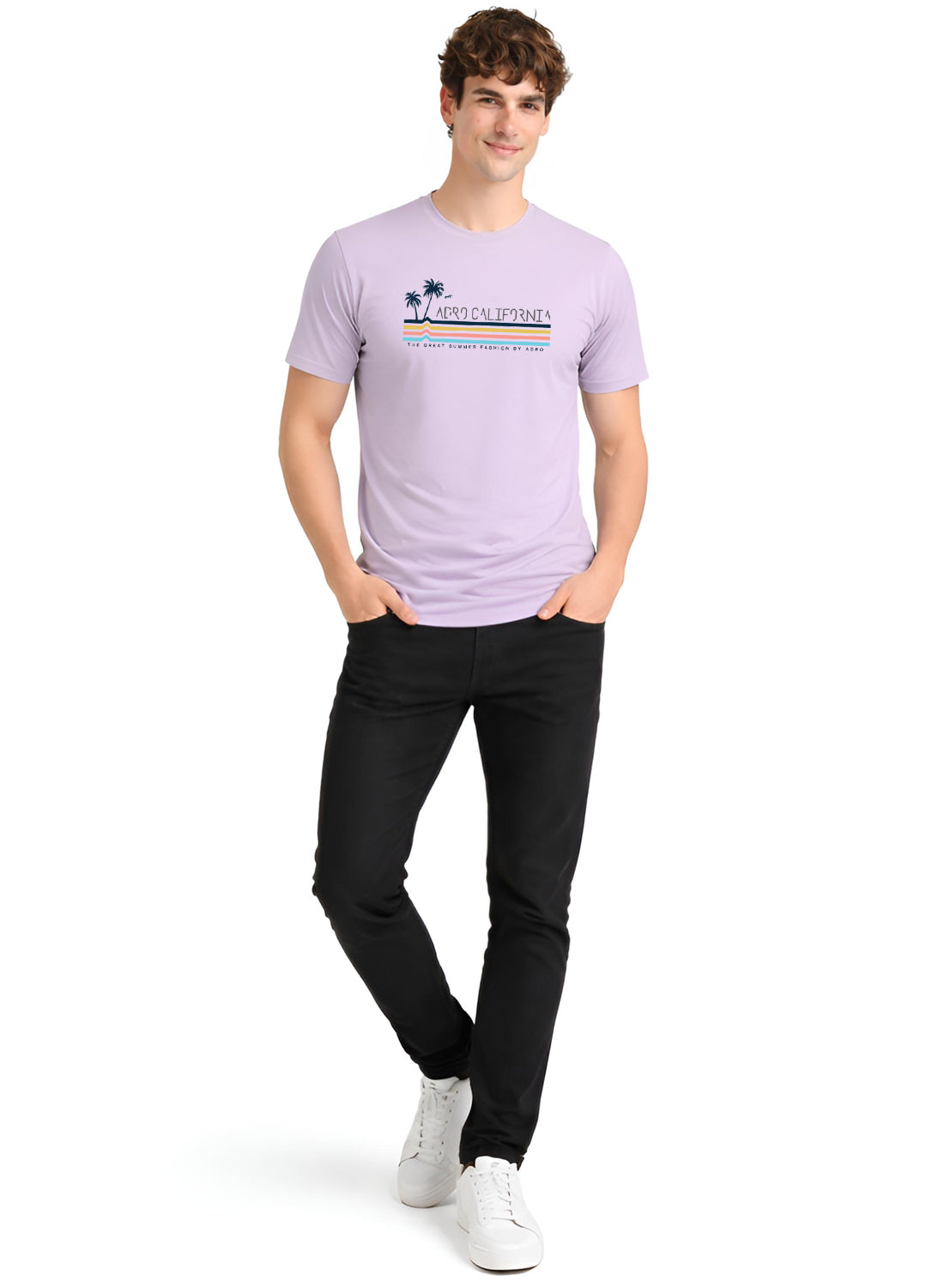 Adro Mens California Graphic T-Shirt | Retro Stripe Print Cotton Summer Tshirt | Stylish Beach T shirt | Comfortable Graphic Tee