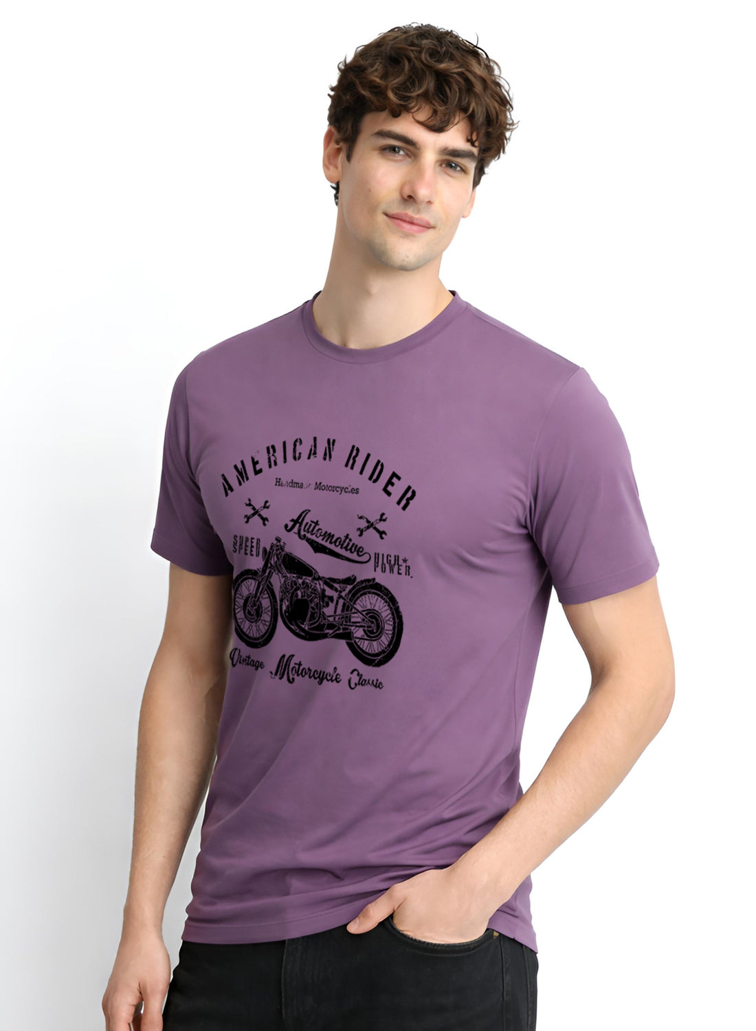 Adro Mens American Rider Printed T-Shirt | 100% Cotton T shirt for Bikers | Stylish Casual Tee Summer Regular Fit Biker Tshirt