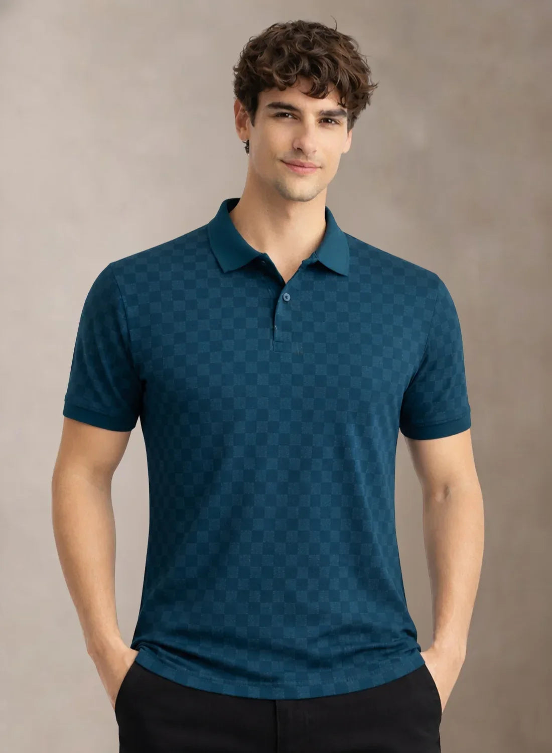 Adro Polo T-Shirt for Men | Allover Printed Polo T Shirt | Cotton Polo Tshirt Teal Blue