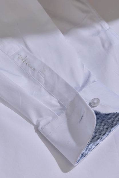 Slim Fit Cotton White Formal Shirt for Men (LINED)