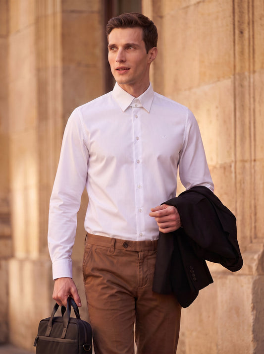Slim Fit Cotton White Formal Shirt for Men (LINED)
