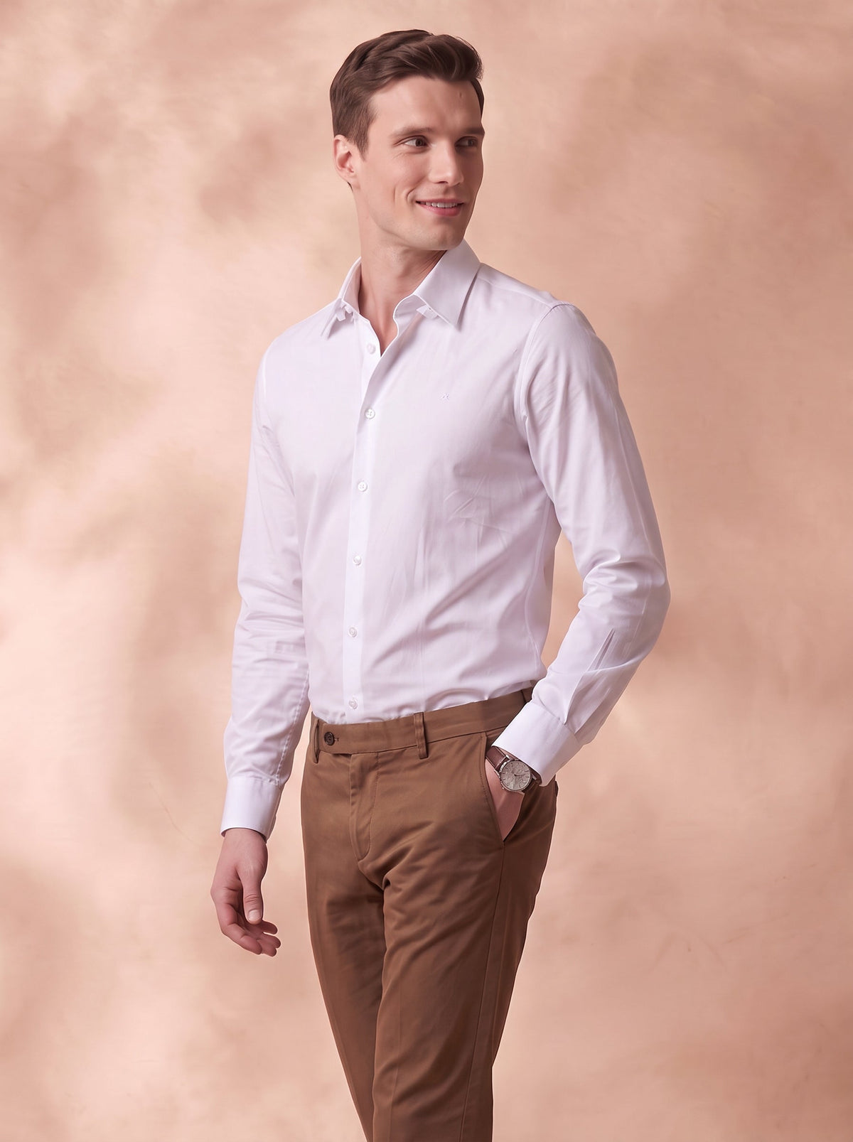 Slim Fit Cotton White Formal Shirt for Men (LINED)