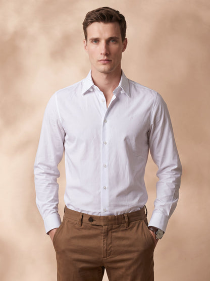 Slim Fit Cotton White Formal Shirt for Men (LINED)