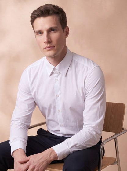 Slim Fit Cotton White Formal Shirt for Men (LINED)