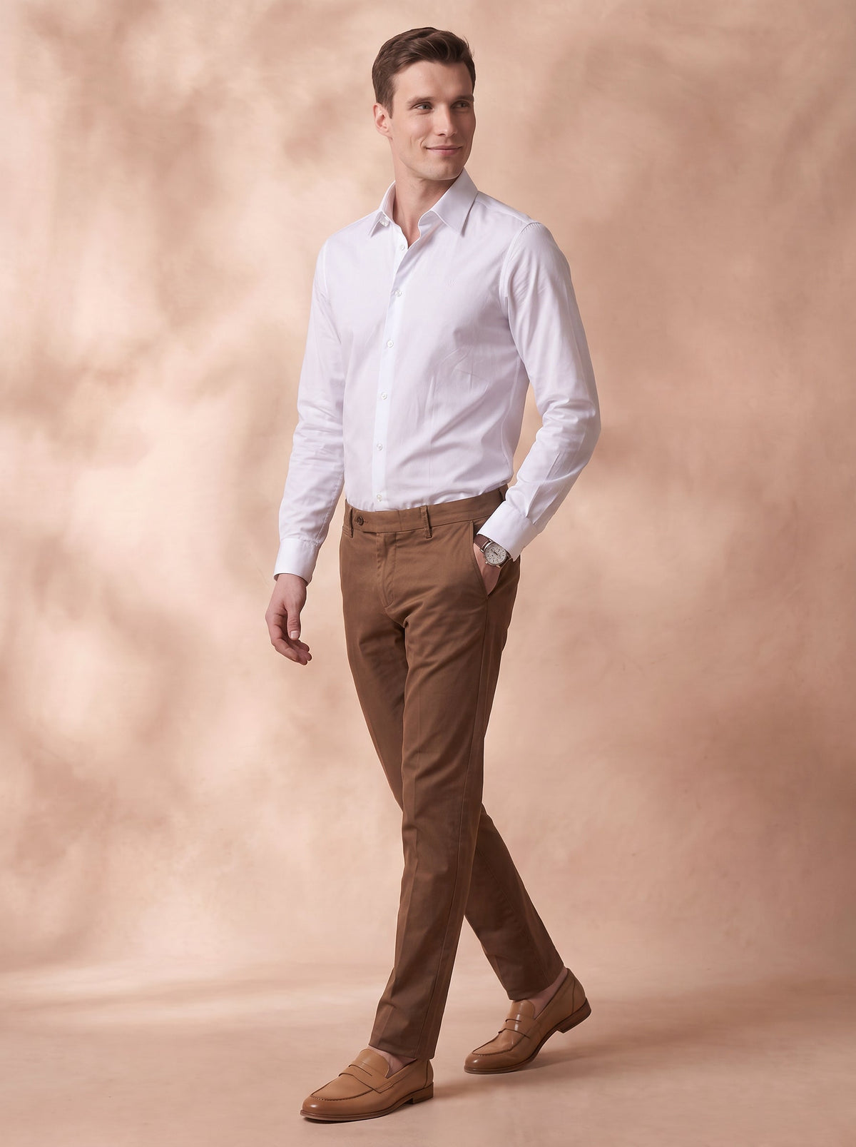 Slim Fit Cotton White Formal Shirt for Men (LINED)