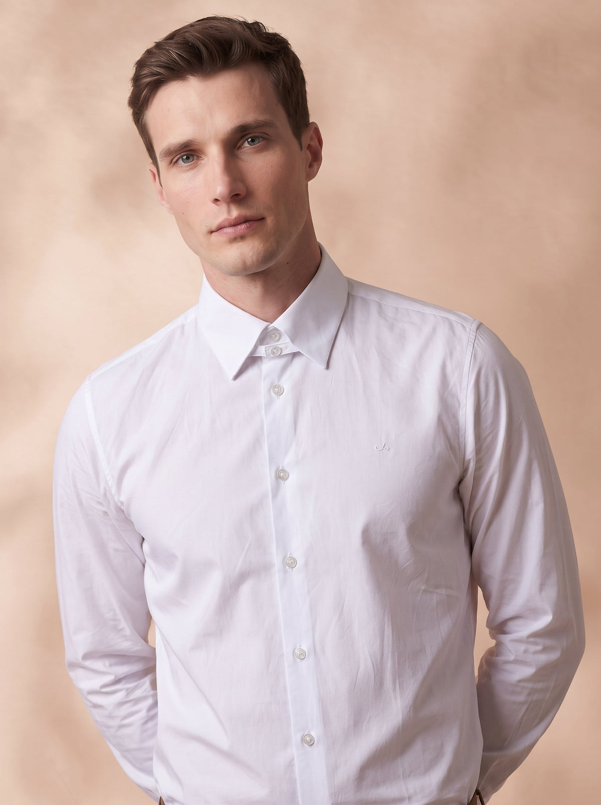 Slim Fit Cotton White Formal Shirt for Men (LINED)