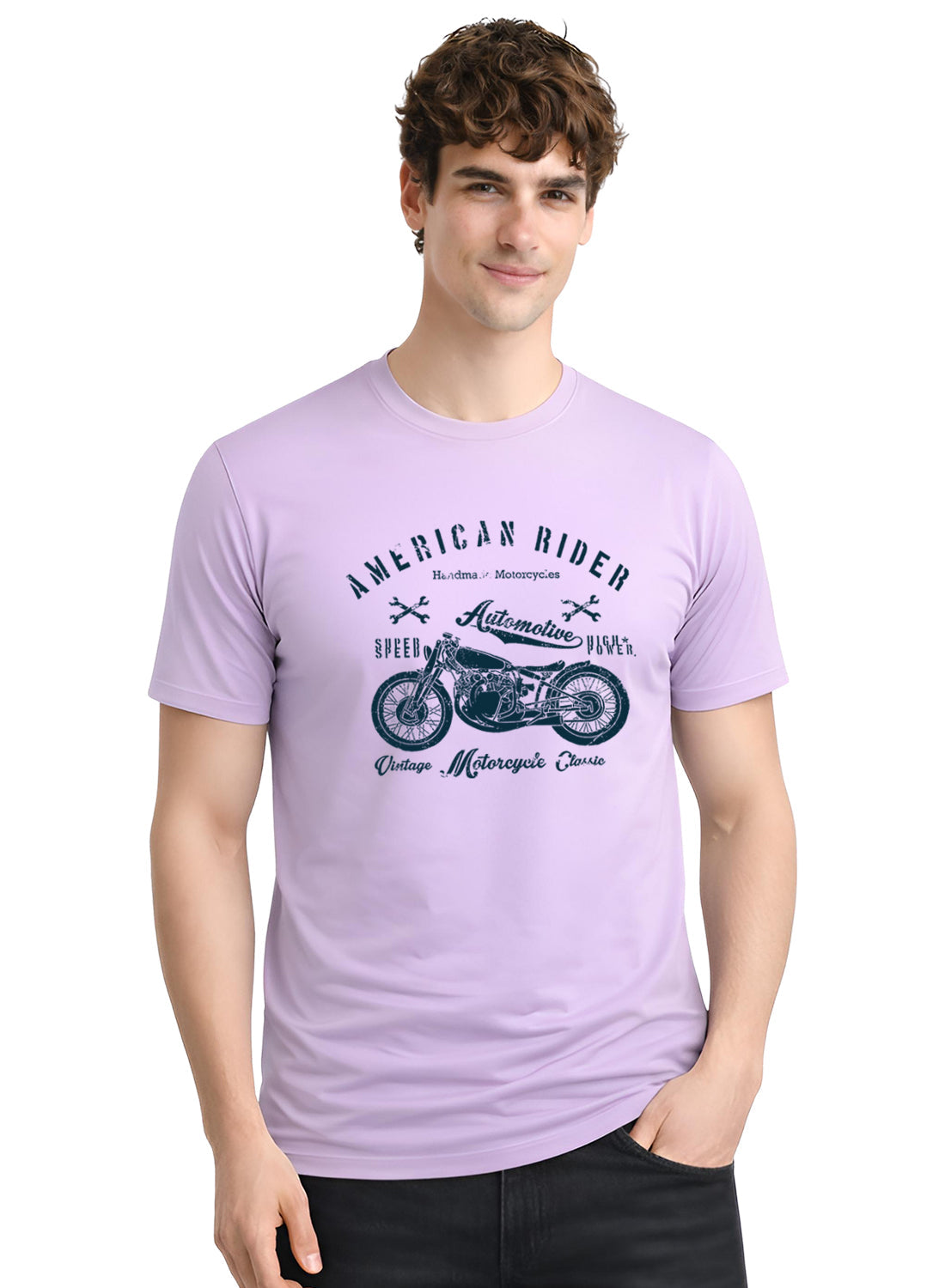 Adro Mens American Rider Printed T-Shirt | 100% Cotton T shirt for Bikers | Stylish Casual Tee Summer Regular Fit Biker Tshirt Lavender