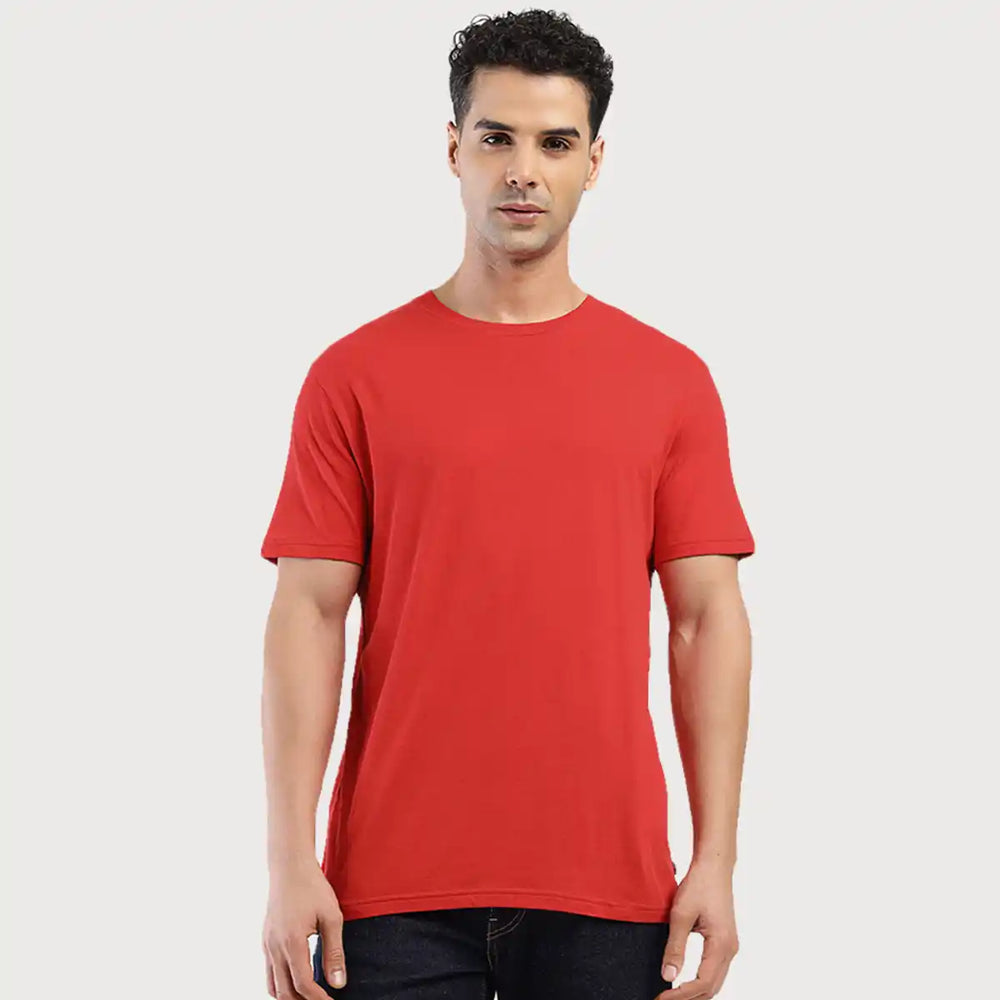 Men's Round Regular Fit Solid T Shirt