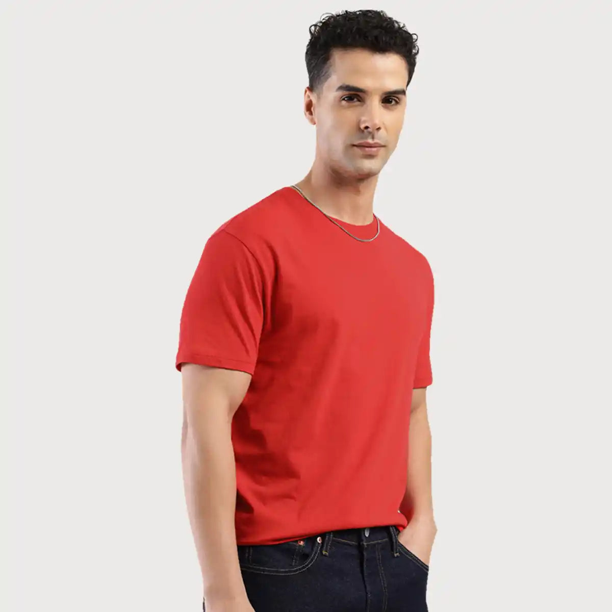 Men's Round Regular Fit Solid T Shirt