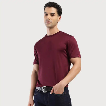Men's Round Regular Fit Solid T Shirt